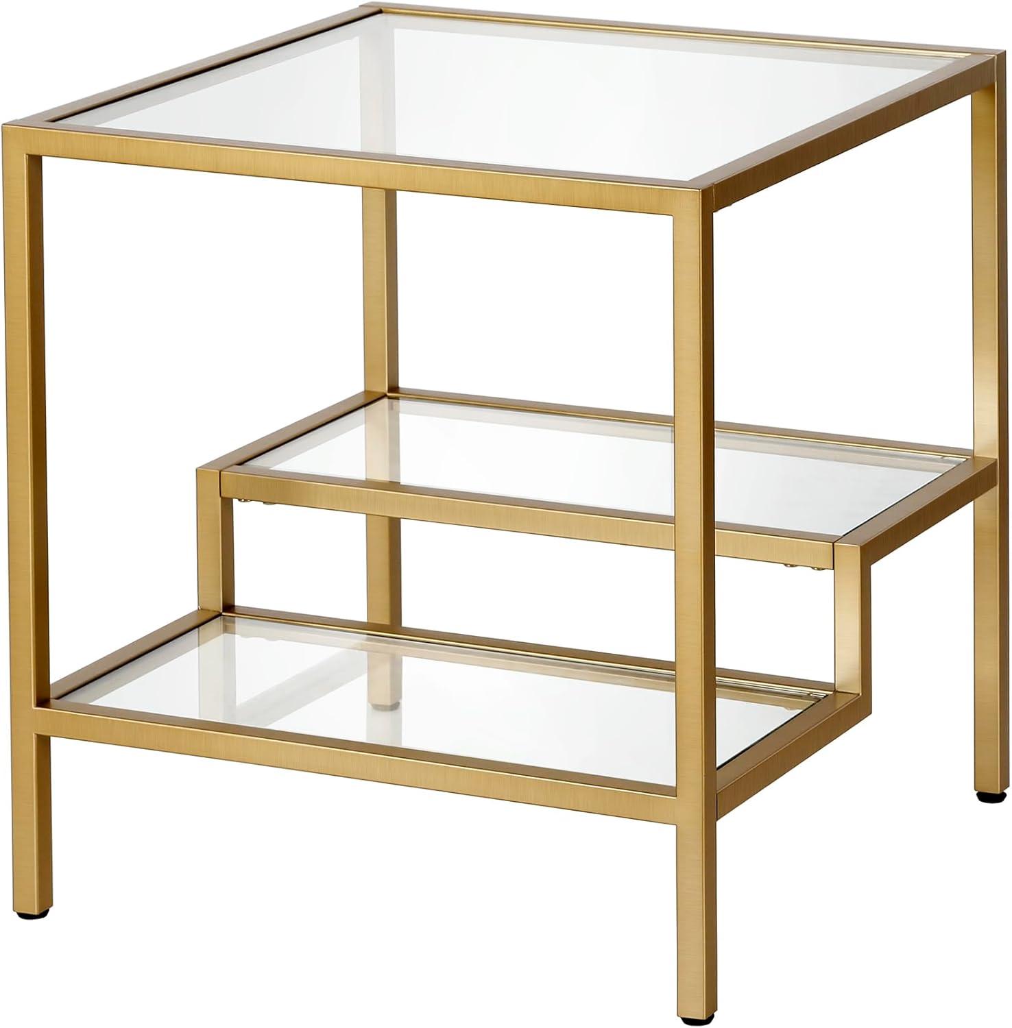 Evelyn&Zoe Lovett 20" Wide Square Side Table, Brass