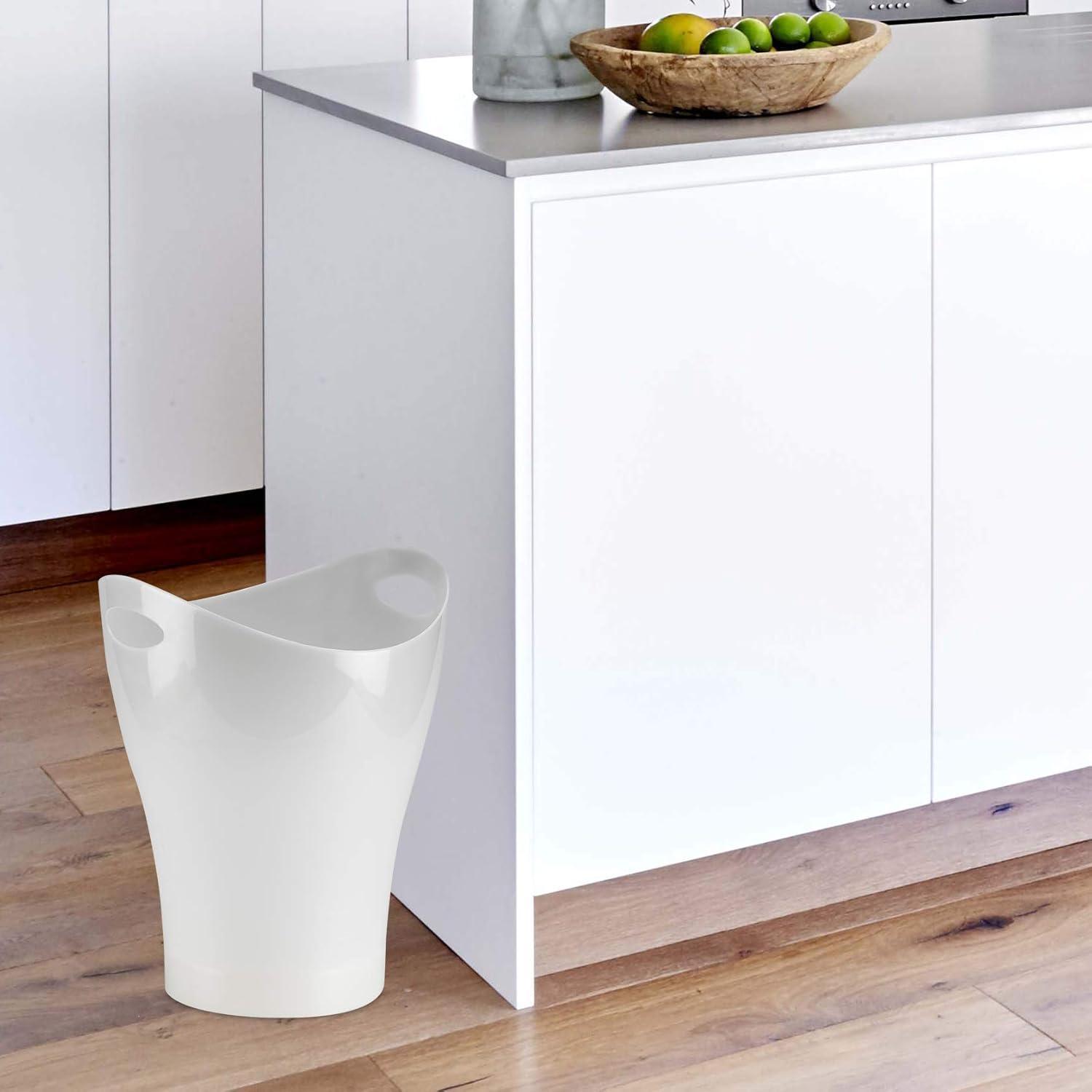 Metallic White 13" Contemporary Plastic Wastebasket