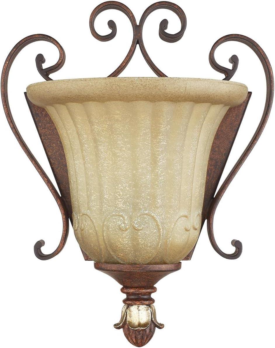 Villa Verona Bronze and Gold Leaf Wall Sconce with Rustic Glass