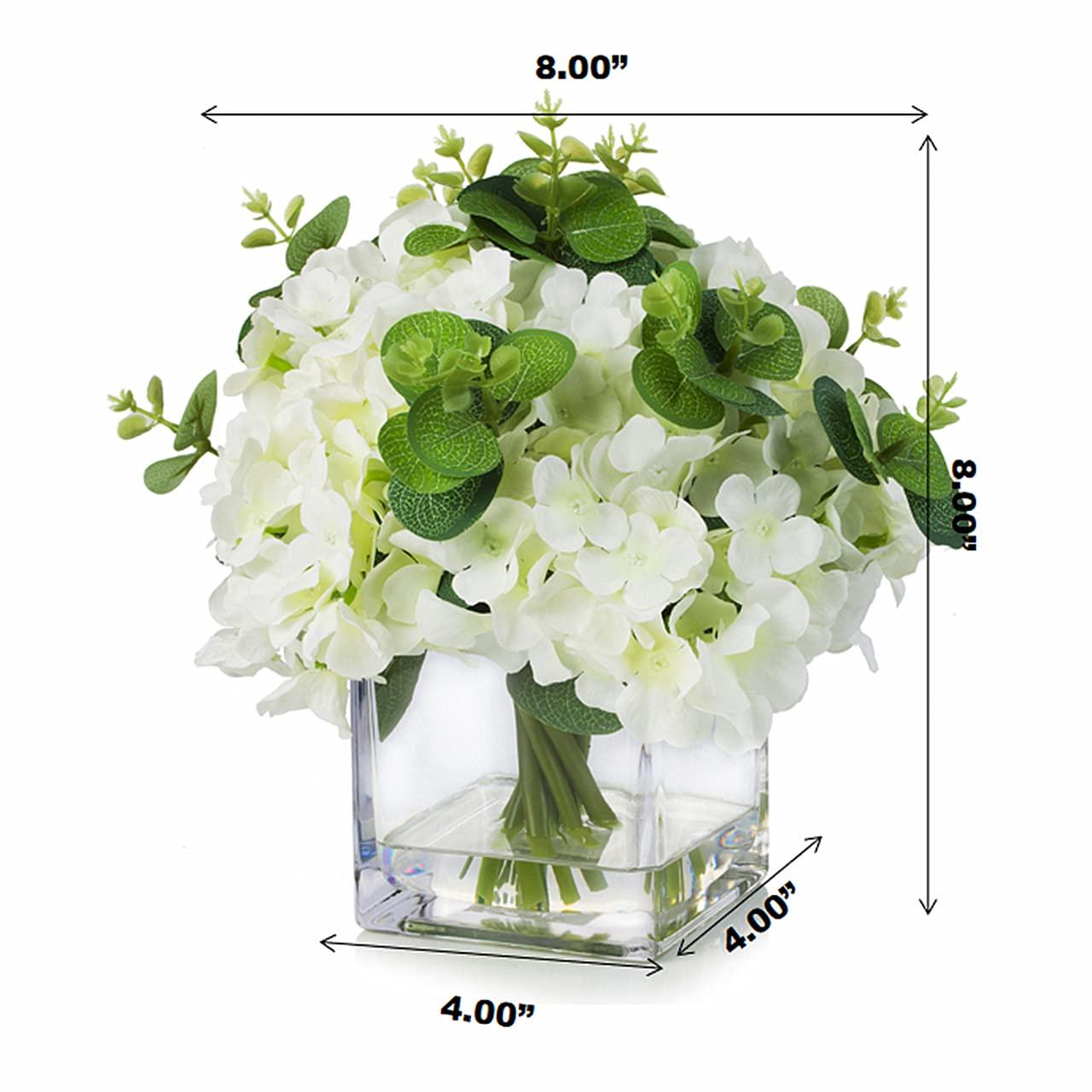 ENOVA FLORAL Faux Hydrangea Flowers with Vase, Mixed Fake Hydrangea Flowers and Greenery in Vase with Faux Water for Dining Table Decoration, Wedding Centerpieces