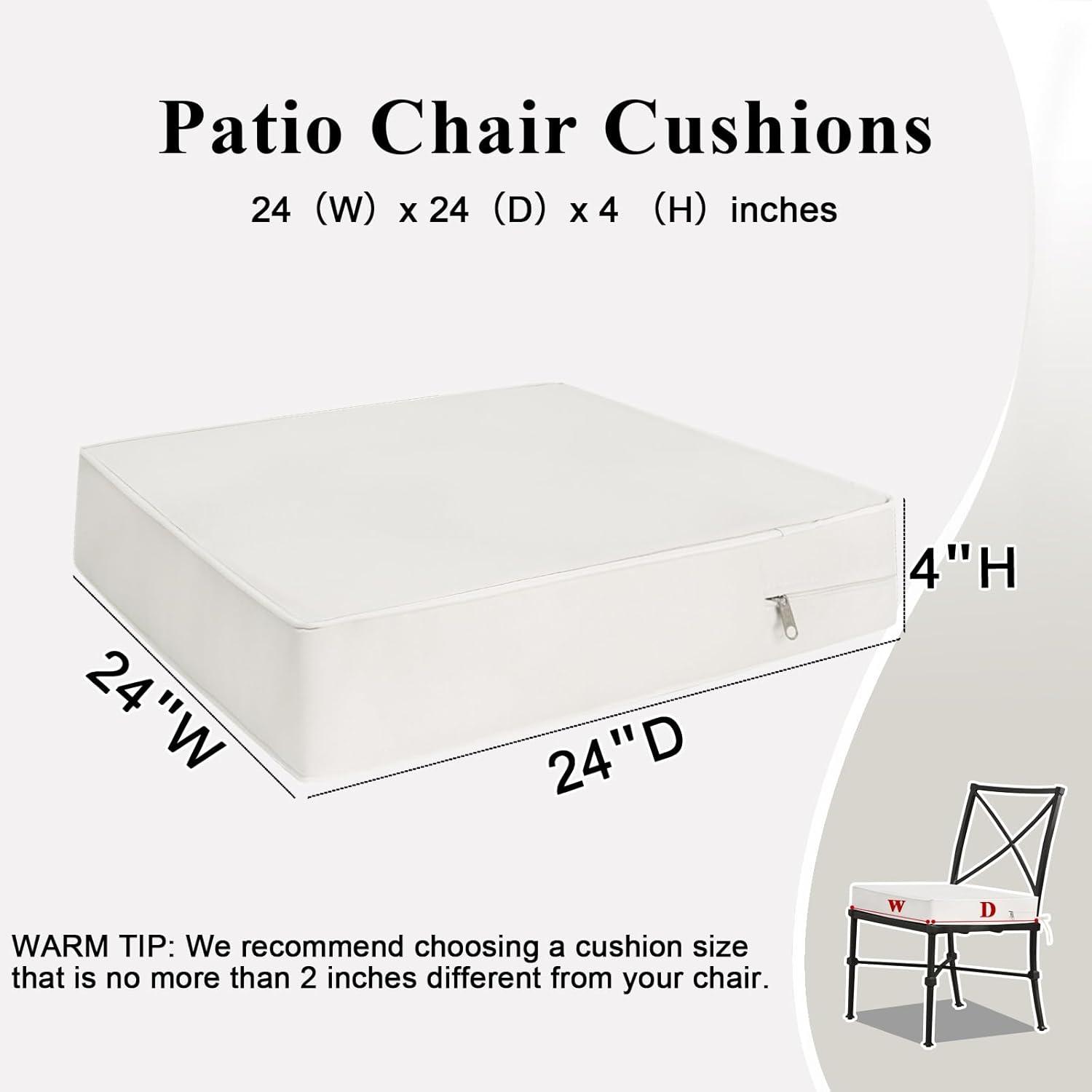 Outdoor Chair Cushions Set of 2 for Patio Furniture 24x24x4 Inch Waterproof Patio Chair Cushion 3 Year Color Fastness Square Elastic Foam Garden Sofa Couch Pads with Ties and Handle,Beige