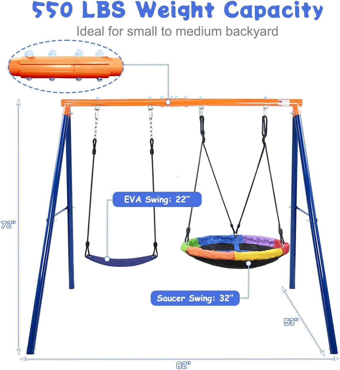 Blue Metal 2-in-1 Outdoor Swing Set with Saucer and Belt Swings