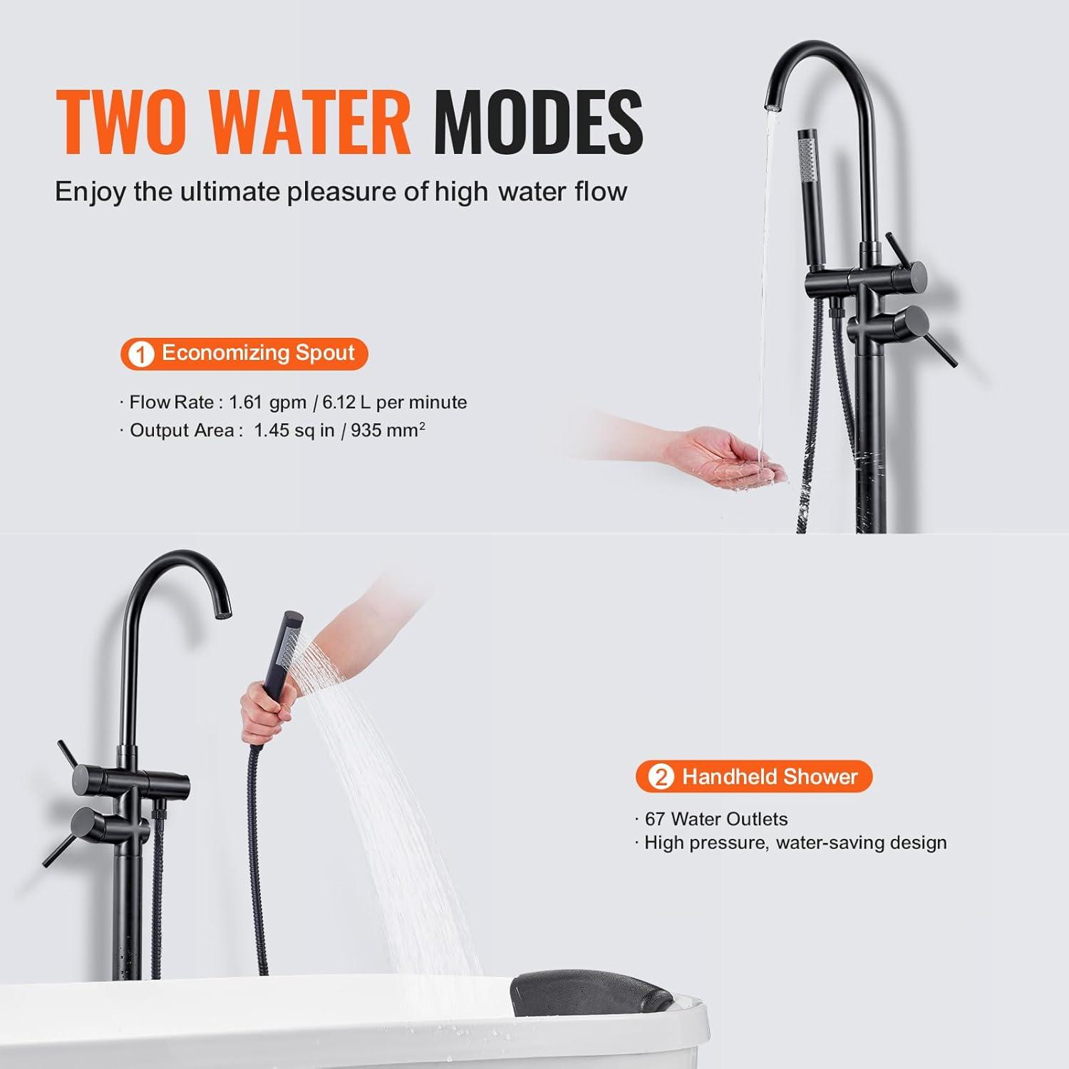 Matte Black Brass Freestanding Bathtub Faucet with Handheld Shower