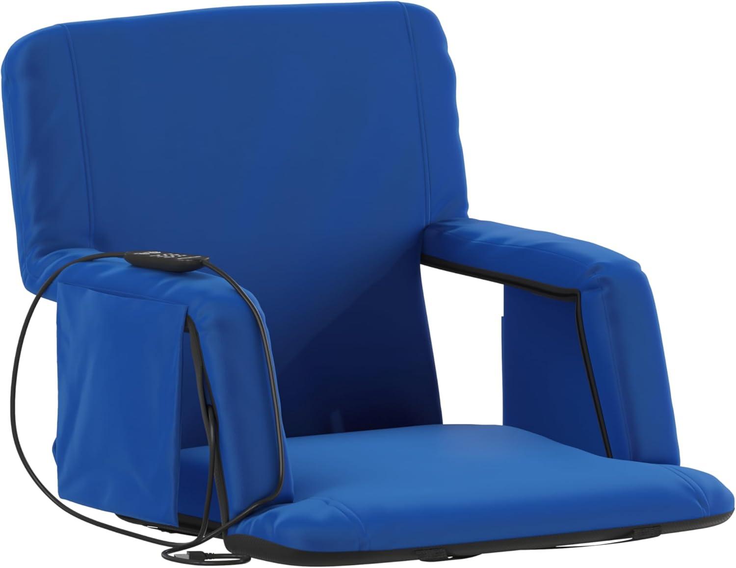 Flash Furniture Foldable Reclining Stadium Chair with Backpack Straps and Heated Seat - Blue