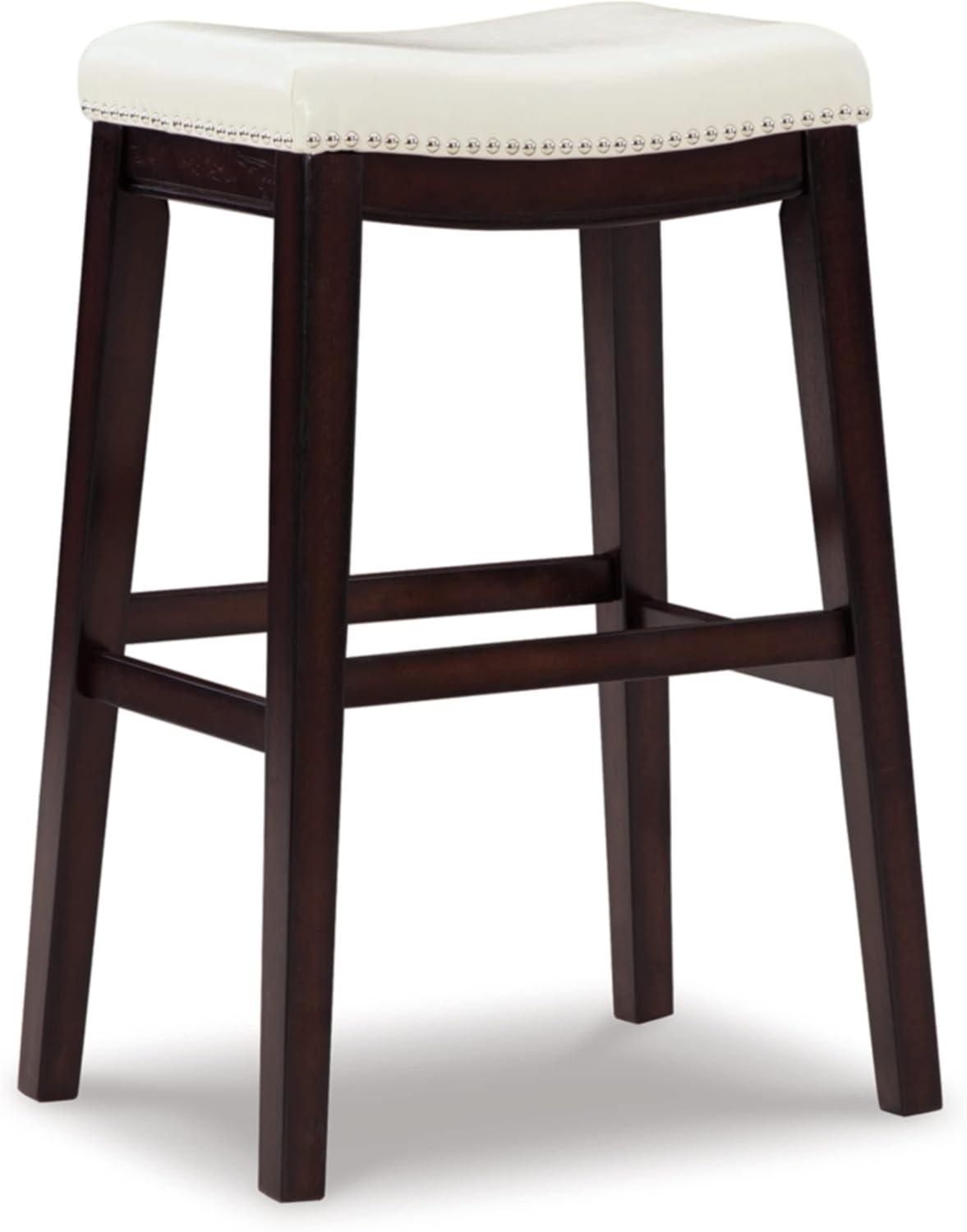 Pearl Silver Backless Saddle Wood and Leather Bar Stools