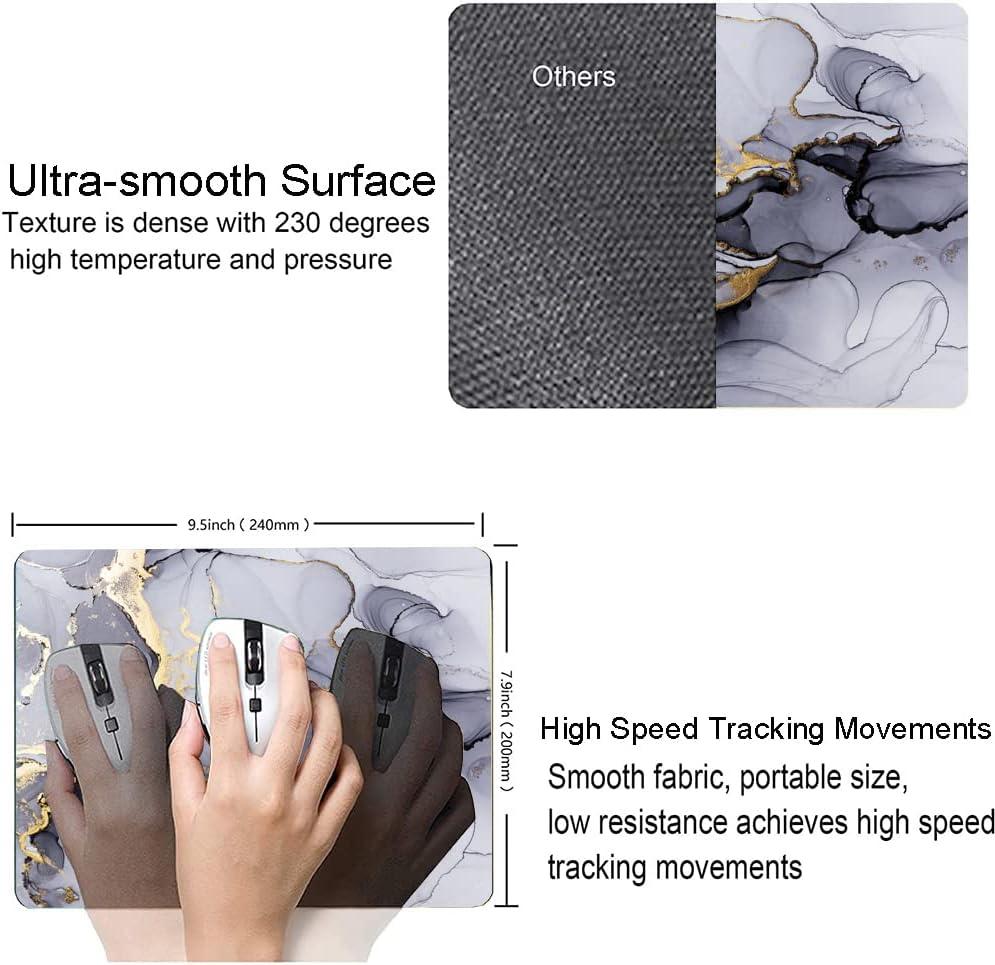 Hokafenle Gray Gold Black Marble Mouse Pad, Gaming Mouse Mat with Custom Design, Non-Slip Rubber Base Mousepad, Waterproof Office Mouse Pads, Desktop White Ink Marble 9.5 x 7.9 Inch