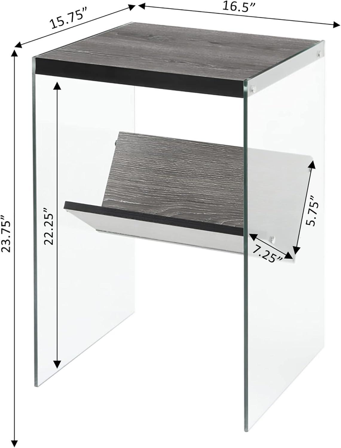 Convenience Concepts SoHo Glass End Table with Shelf, Weathered Gray/Glass