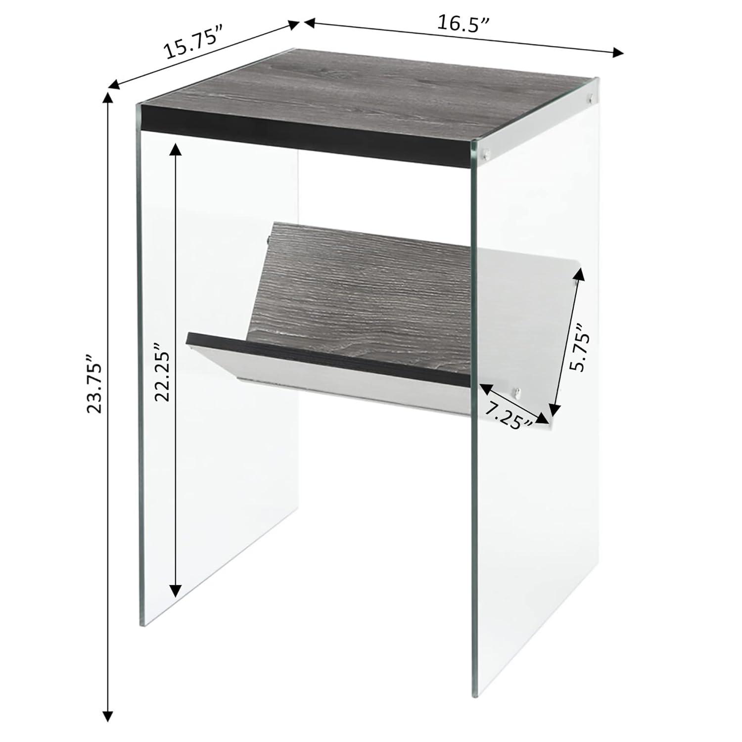 Convenience Concepts SoHo Glass End Table with Shelf, Weathered Gray/Glass