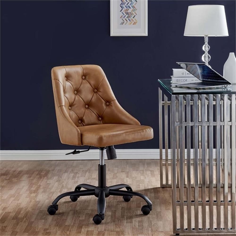 Black Tan Tufted Vegan Leather Swivel Office Chair