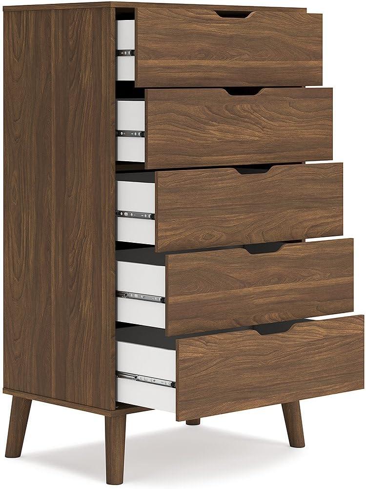 Auburn Brown 5-Drawer Mid-Century Modern Dresser