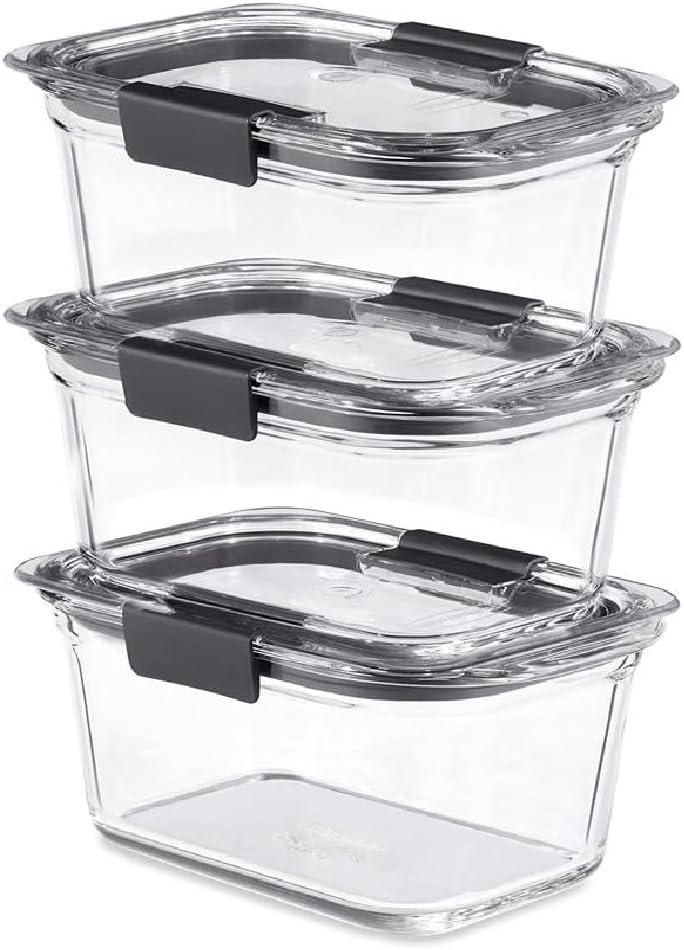 Rubbermaid 6pc (set of 3) Brilliance Glass Food Storage Containers: Glass Meal Prep & Lunch Containers with Lids