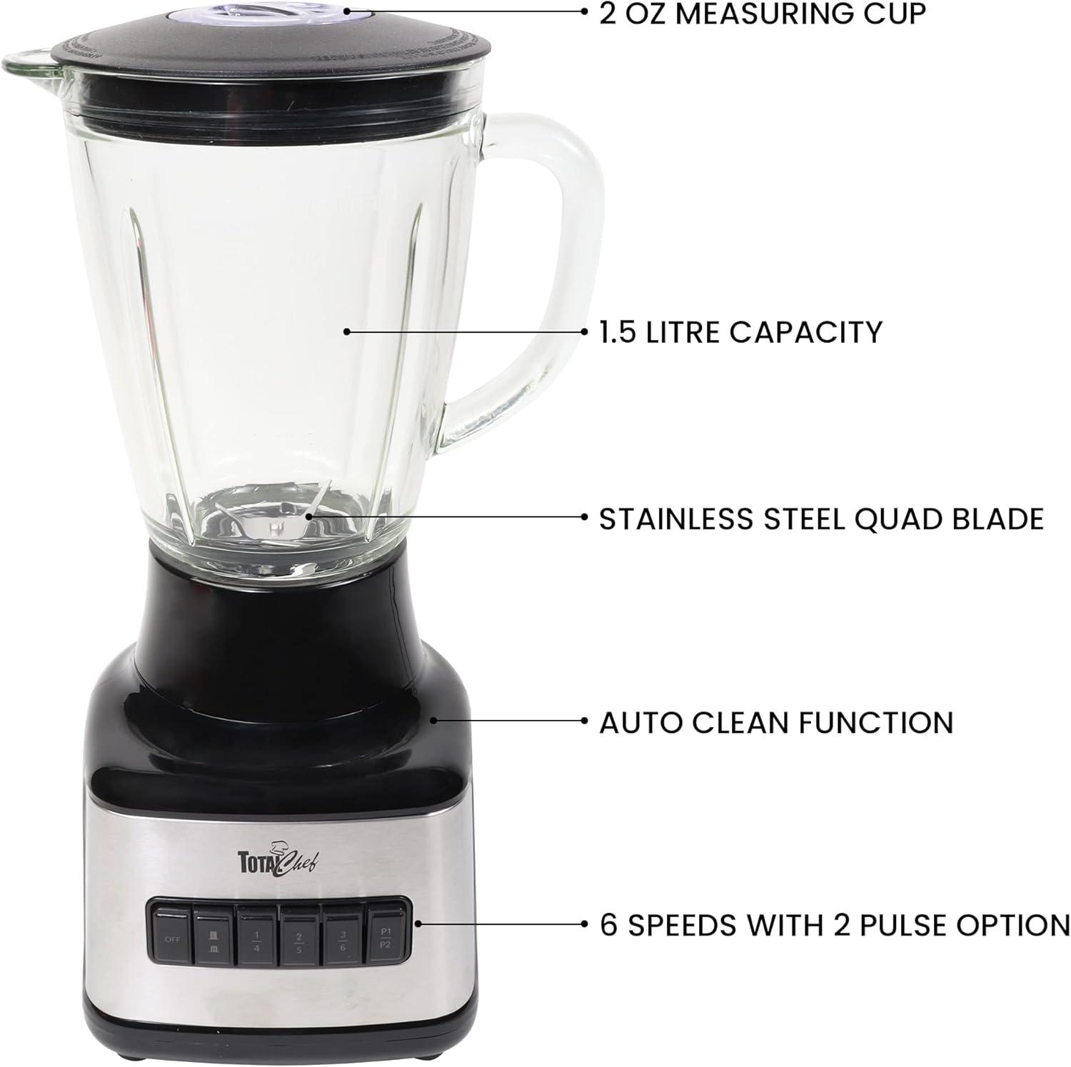 Total Chef 6-Speed Countertop Blender with Glass Jar, 6-cup, 500 Watts