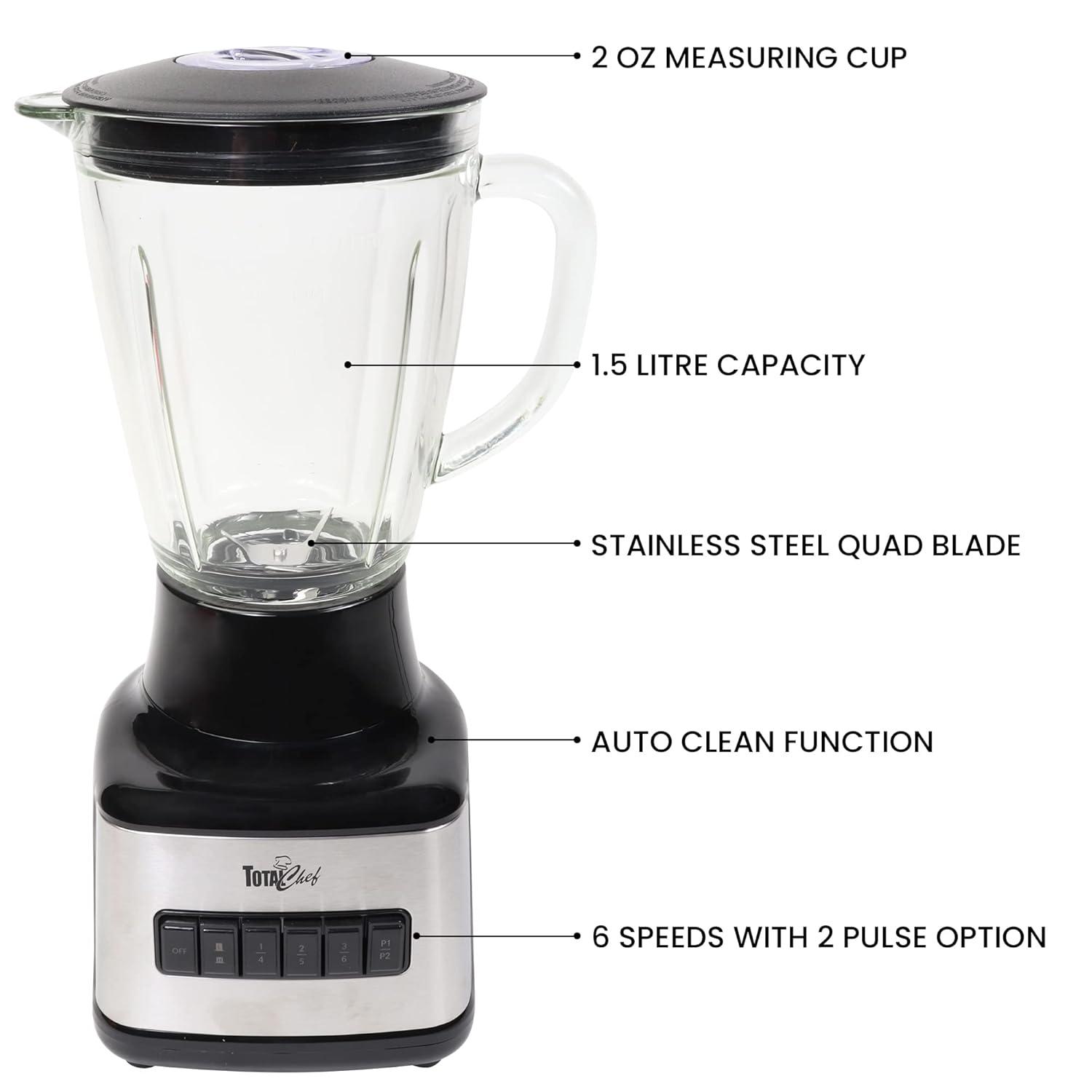 Total Chef 6-Speed Countertop Blender with Glass Jar, 6-cup, 500 Watts