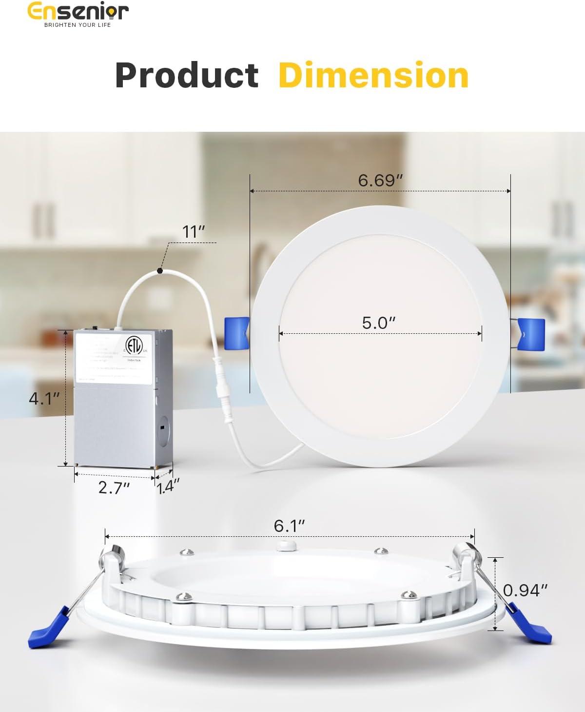 Meconard 4 Pack 6 Inch Ultra-Thin LED Recessed Ceiling Light, 3000K/4000K/5000K Selectable, Dimmable 12W=110W, 1050LM, IC Rated Can-Killer Downlights with Junction Box, ETL and Energy Star Listed