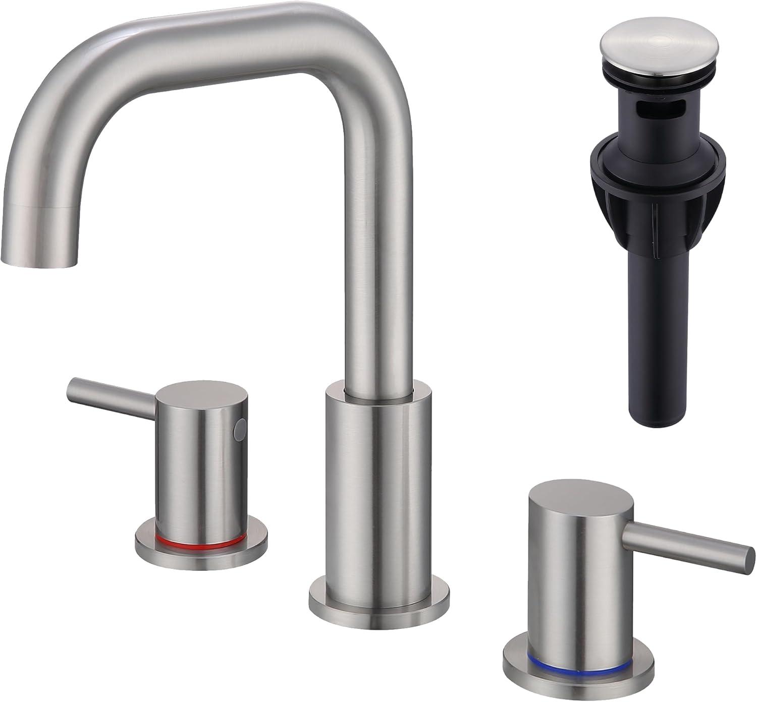 Brushed Nickel 8-Inch Double Handle Widespread Bathroom Faucet