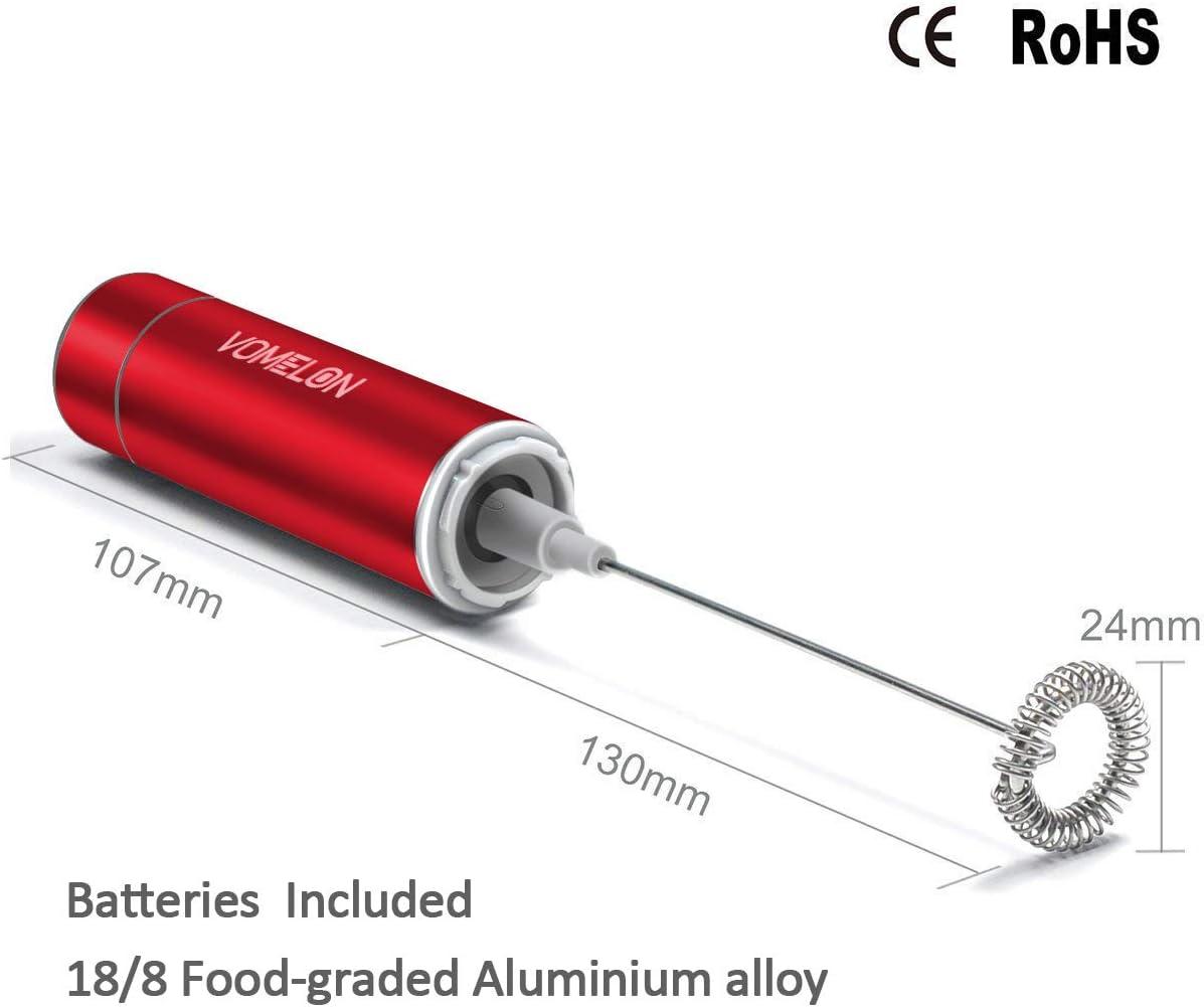 Milk Frother Handheld, Battery Operated Coffee Foamer Drink Mixer with 2 Stainless Steel Electric Whisks for Coffee, Latte, Cappuccino, Hot Chocolate, Protein， Batteries Included, Ruby Red