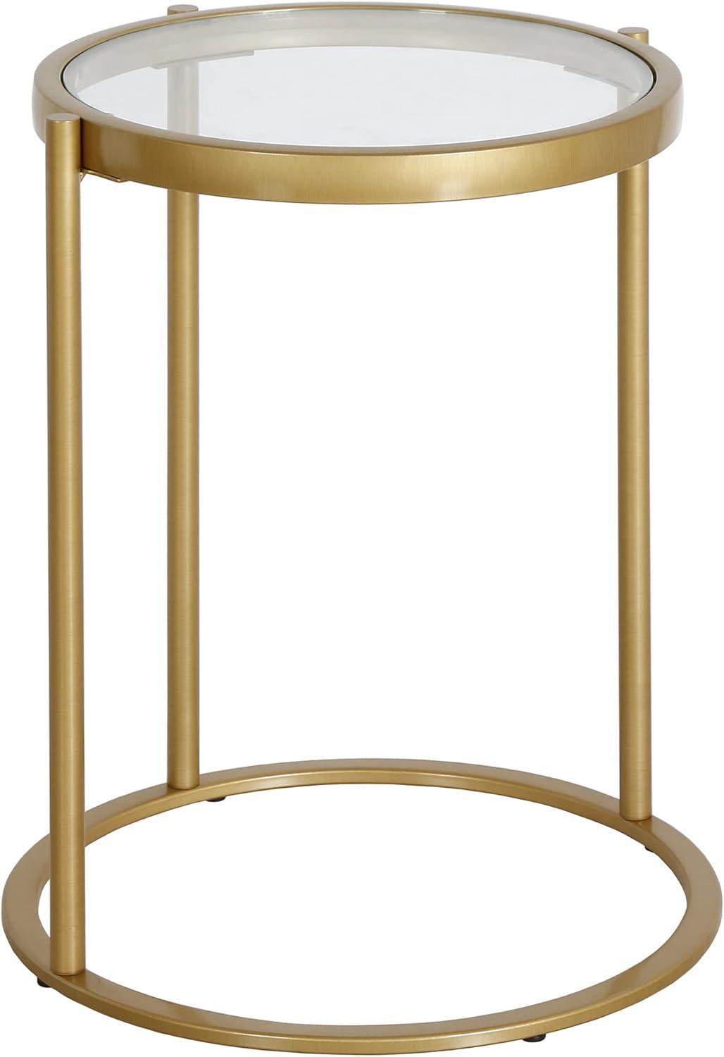 Evelyn&Zoe Duxbury 16" Wide Round Side Table, Brass