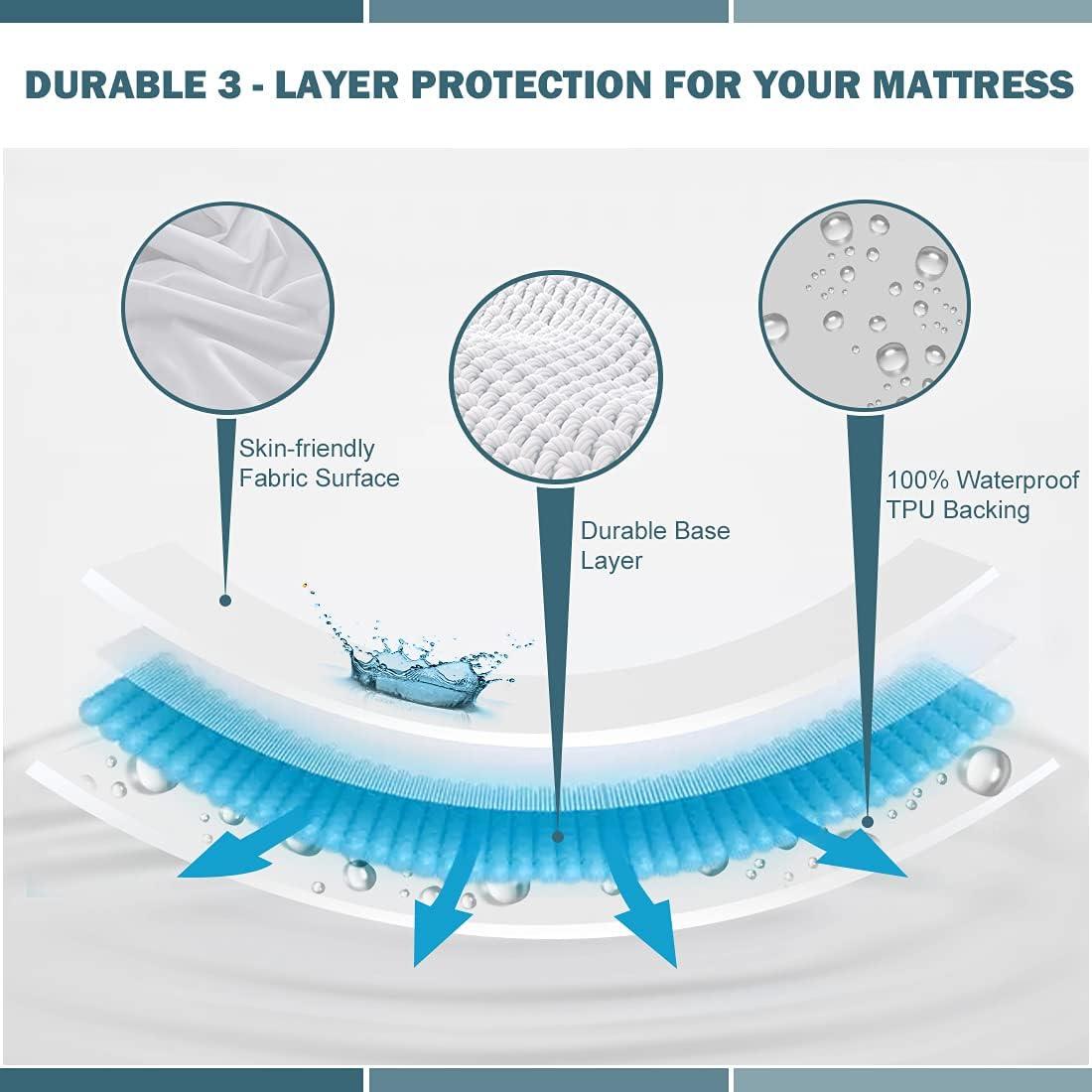 2 Pack Twin Waterproof Mattress Protector Deep Pocket Mattress Cover, Soft Breathable Mattress Pad, Fitted Noiseless Waterproof Bed Cover Stretch to 19"