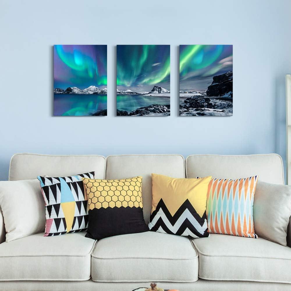 Farmhouse Canvas Wall Art For Bedroom Wall Decorations For Living Room Office Wall Decor Aurora Scenery Painting On Stretched And Framed Wall Pictures 3 Piece Ready To Hang For Bathroom Home Decor