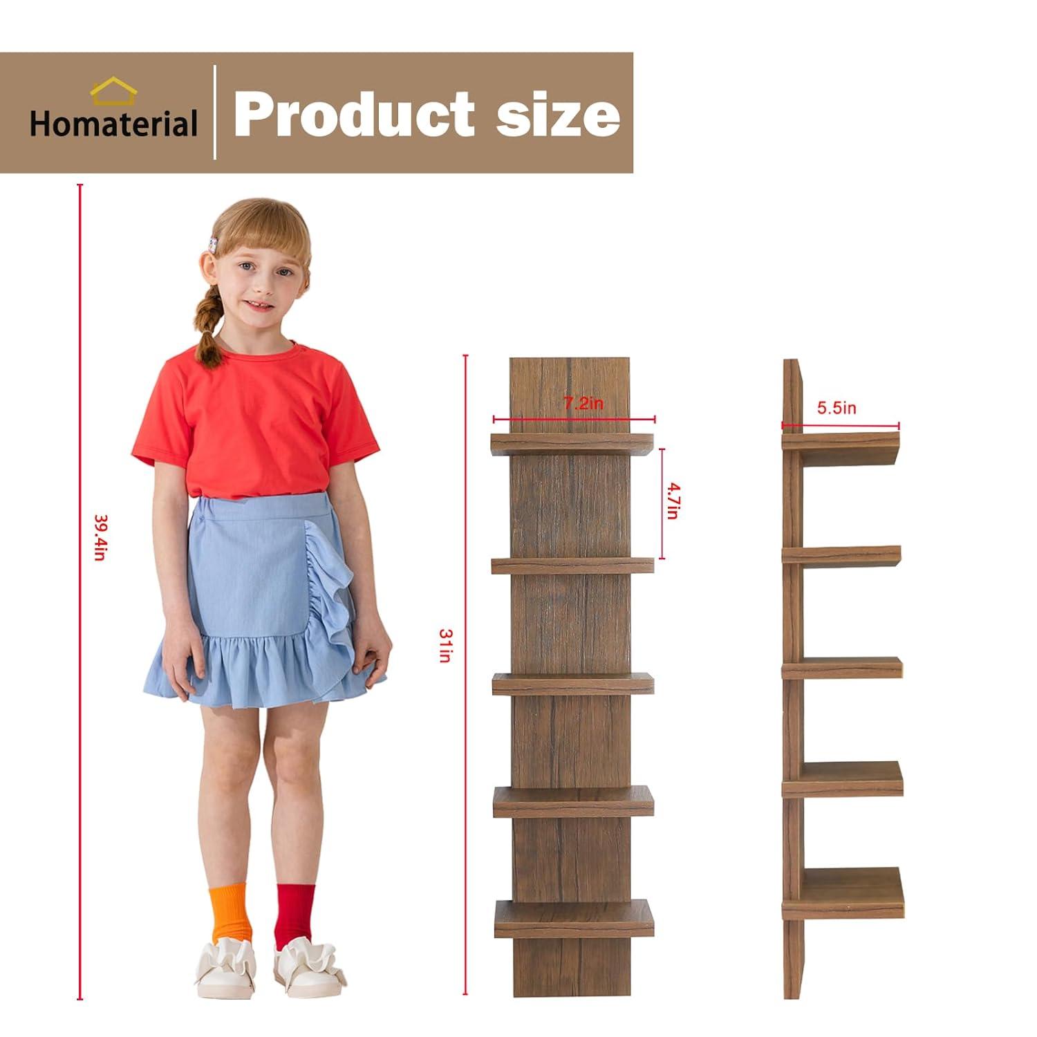 5 Tier Wall Shelf Unit, Brown Wall Shelf, Multifunctional Display Floating Shelf, Bedroom and Home Decor Organizer
