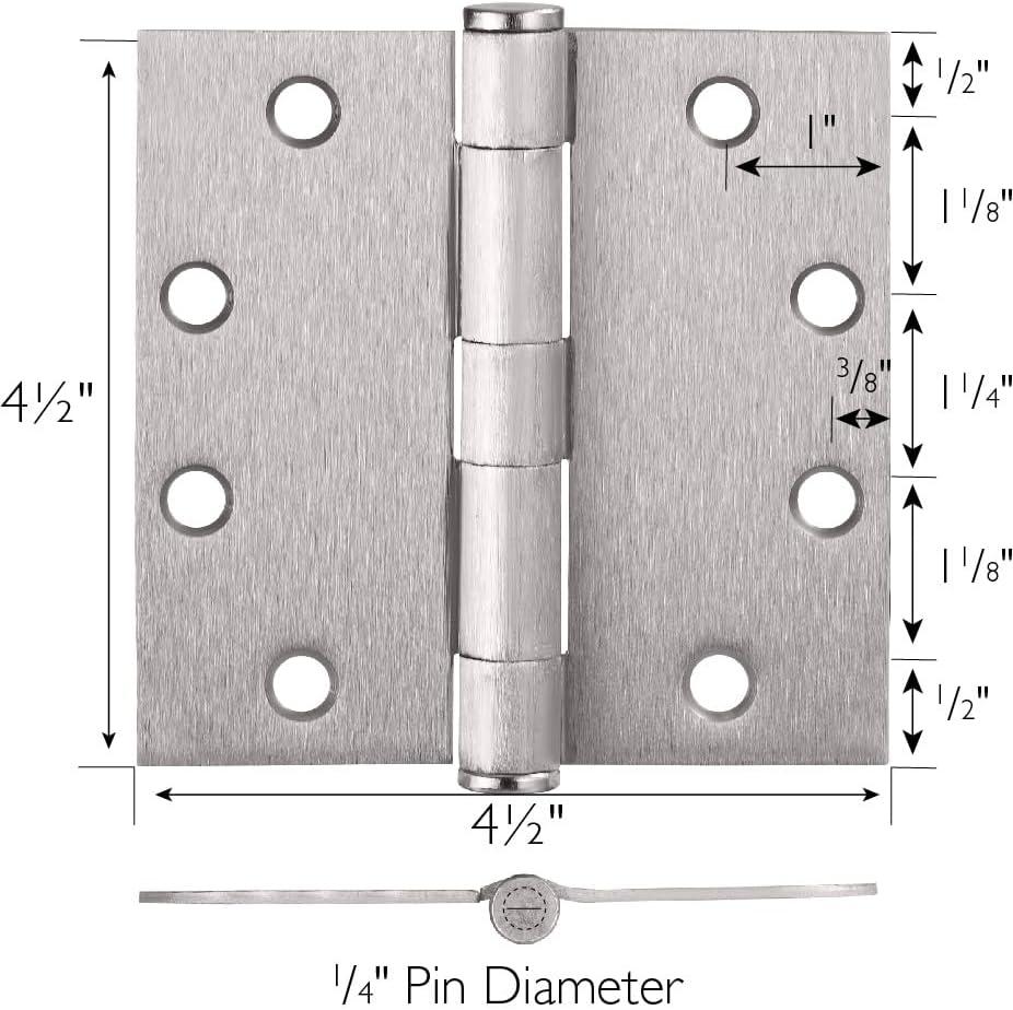 Satin Nickel 4.5-inch x 4.5-inch Square Steel Door Hinges 12-Pack