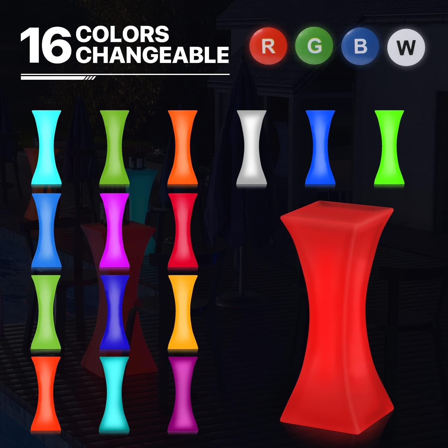 MoNiBloom Hourglass Shape LED Light Up Bar Table, 16 Color Changing with Remote Control, Rechargeable Dimmable Pub Table Furniture for Club Party Cocktail