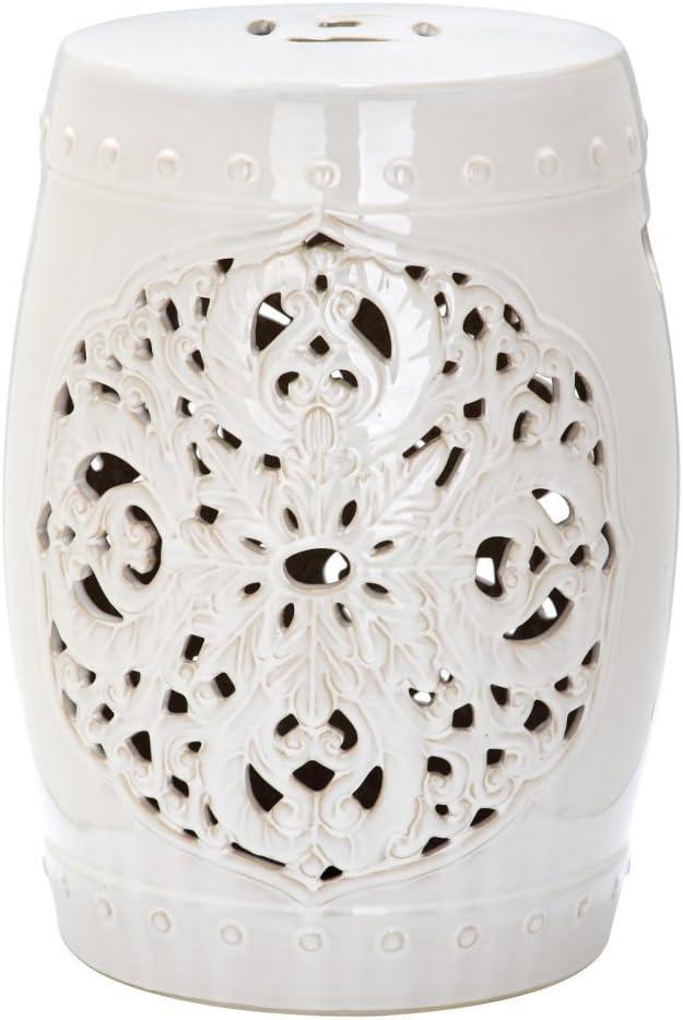 Safavieh Flora Glazed Ceramic Decorative Garden Stool, Cream