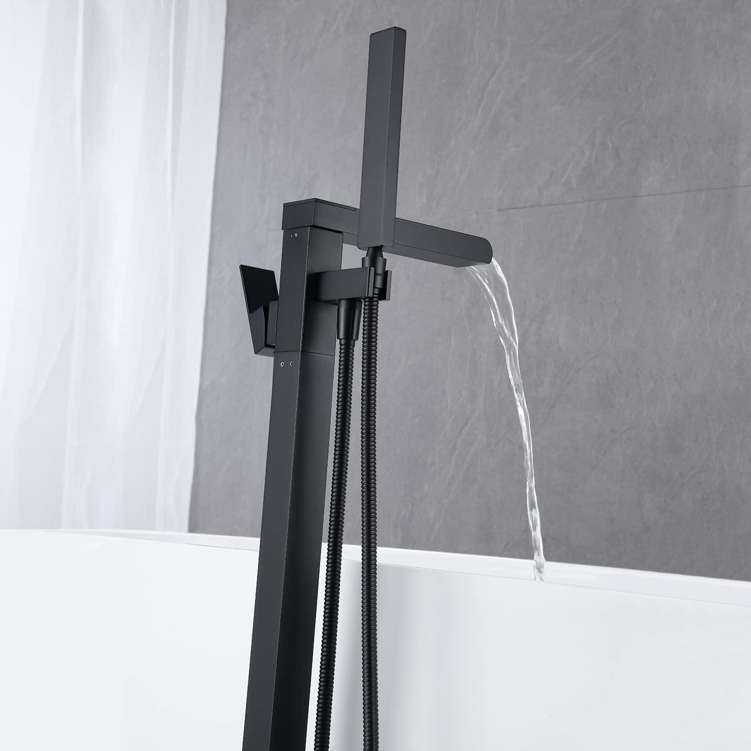 Black Brass Freestanding Bathtub Faucet with Hand Shower