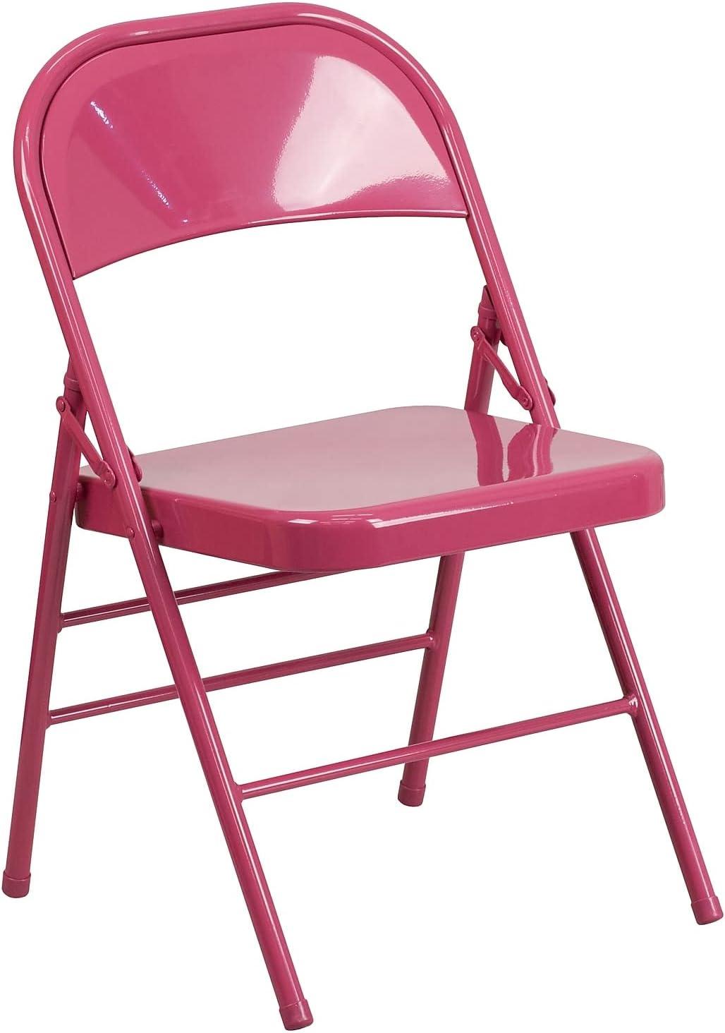 Flash Furniture 2 Pack HERCULES COLORBURST Series Shockingly Fuchsia Triple Braced & Double Hinged Metal Folding Chair