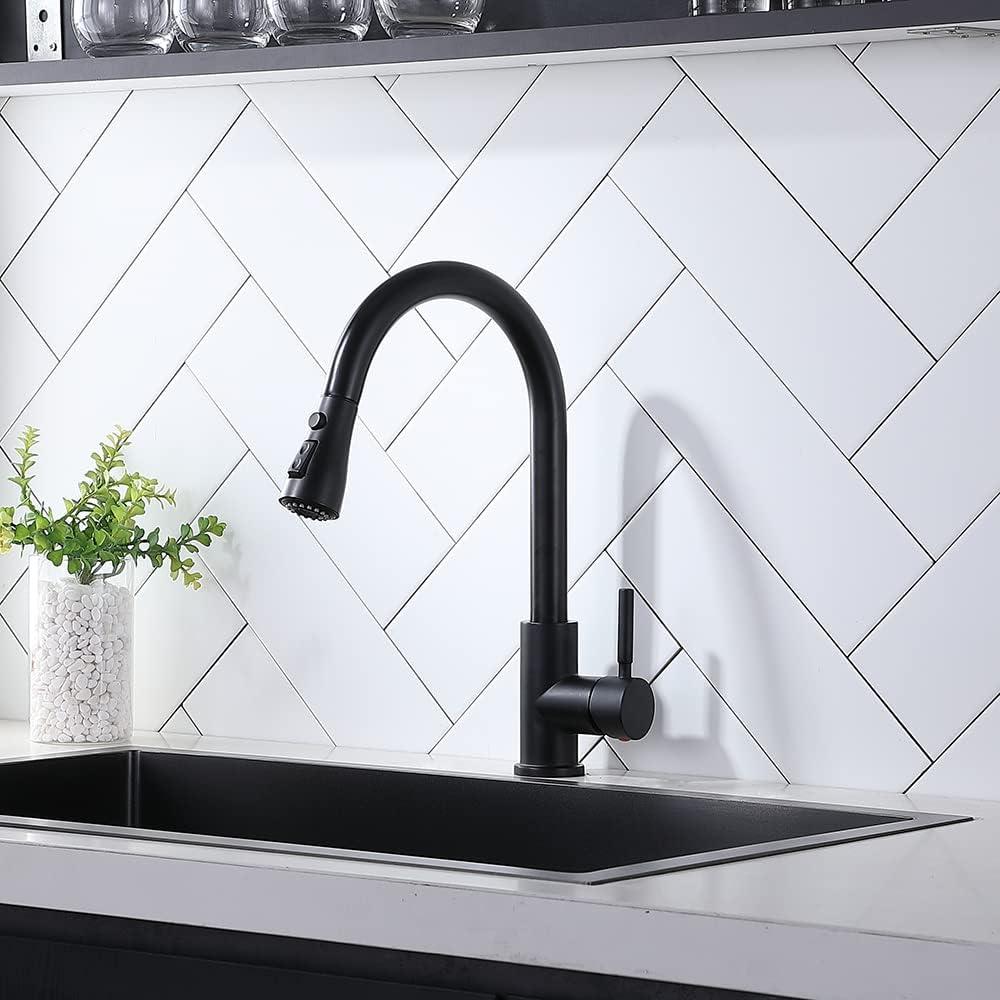 Matte Black Stainless Steel High Arc Kitchen Faucet with Pull Down Sprayer