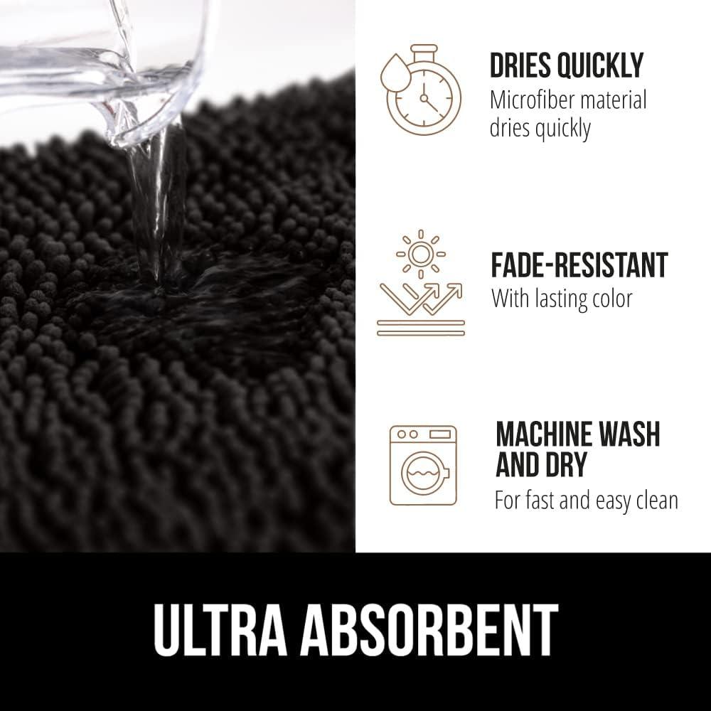 Gorilla Grip Chenille Bath Rug 24x17, Rubber Backing Quick Dry Washable Microfiber Mats, Black