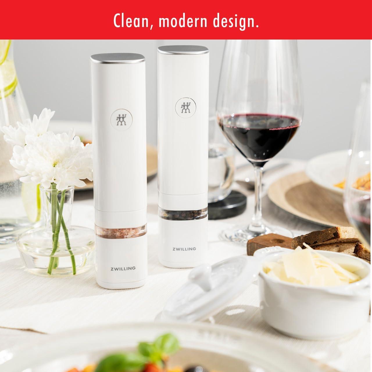 White Electric Salt and Pepper Mill with Ceramic Grinder