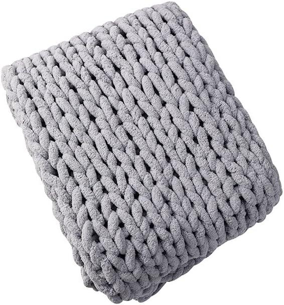 Chunky Knit Blanket Throw 48"*71", Hand Knitted Warm Chenille Throw Blanket, Home Decor Soft Thick Yarn Cable Knit Blanket,Soft Breathable Fleece Banket Christmas for Couch Bed Sofa Best Gift (Gray)