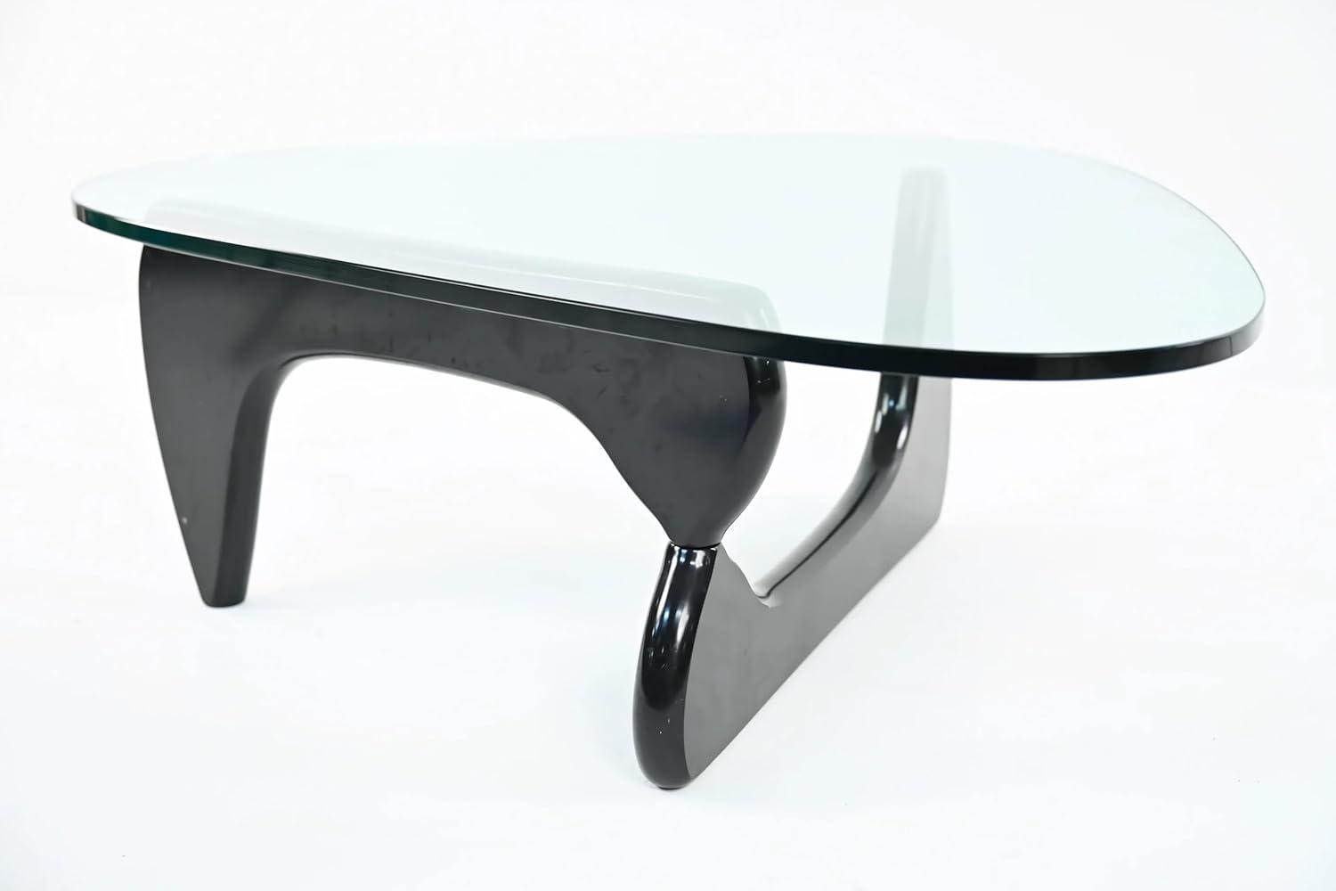 Raffle Pinker Triangle Glass Coffee Table End Table with Solid Black Base Tempered Glass Coffee Table for Living Room