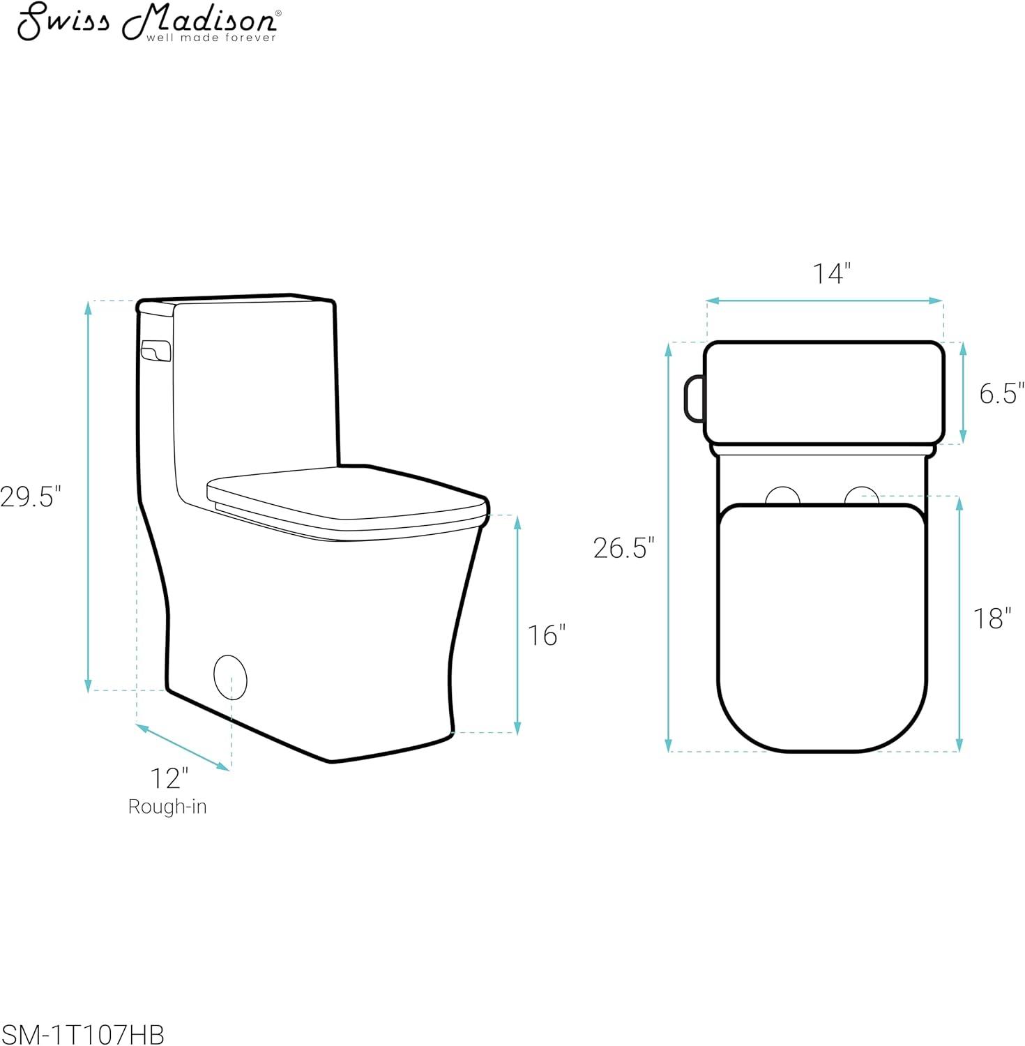 Concorde One-Piece Square Toilet Side Flush, Black Hardware 1.28 gpf