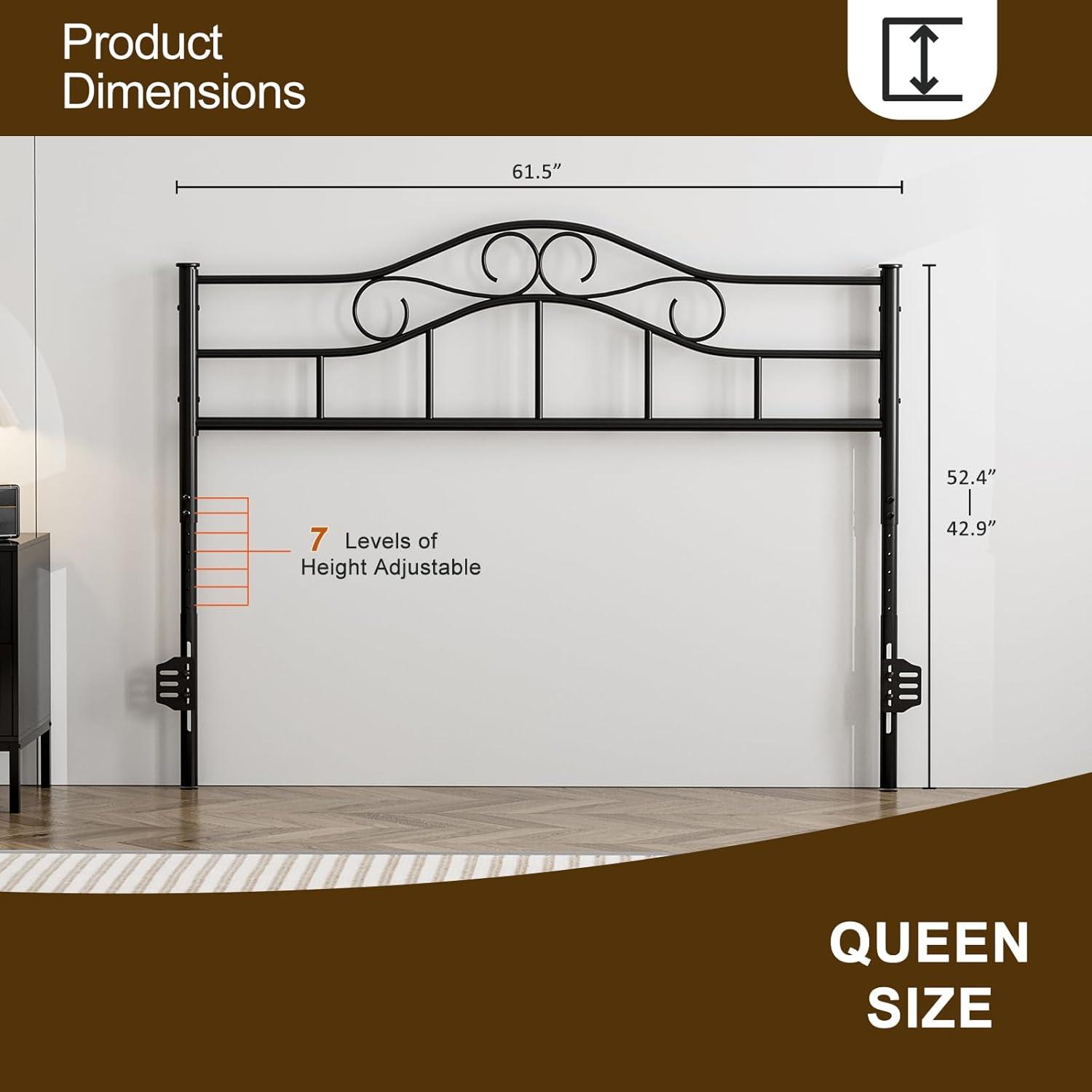 Red Barrel Studio® Anary Metal Headboard, Adjustable Height, Steel Curved Headboard , Farmhouse Scrollwork Design