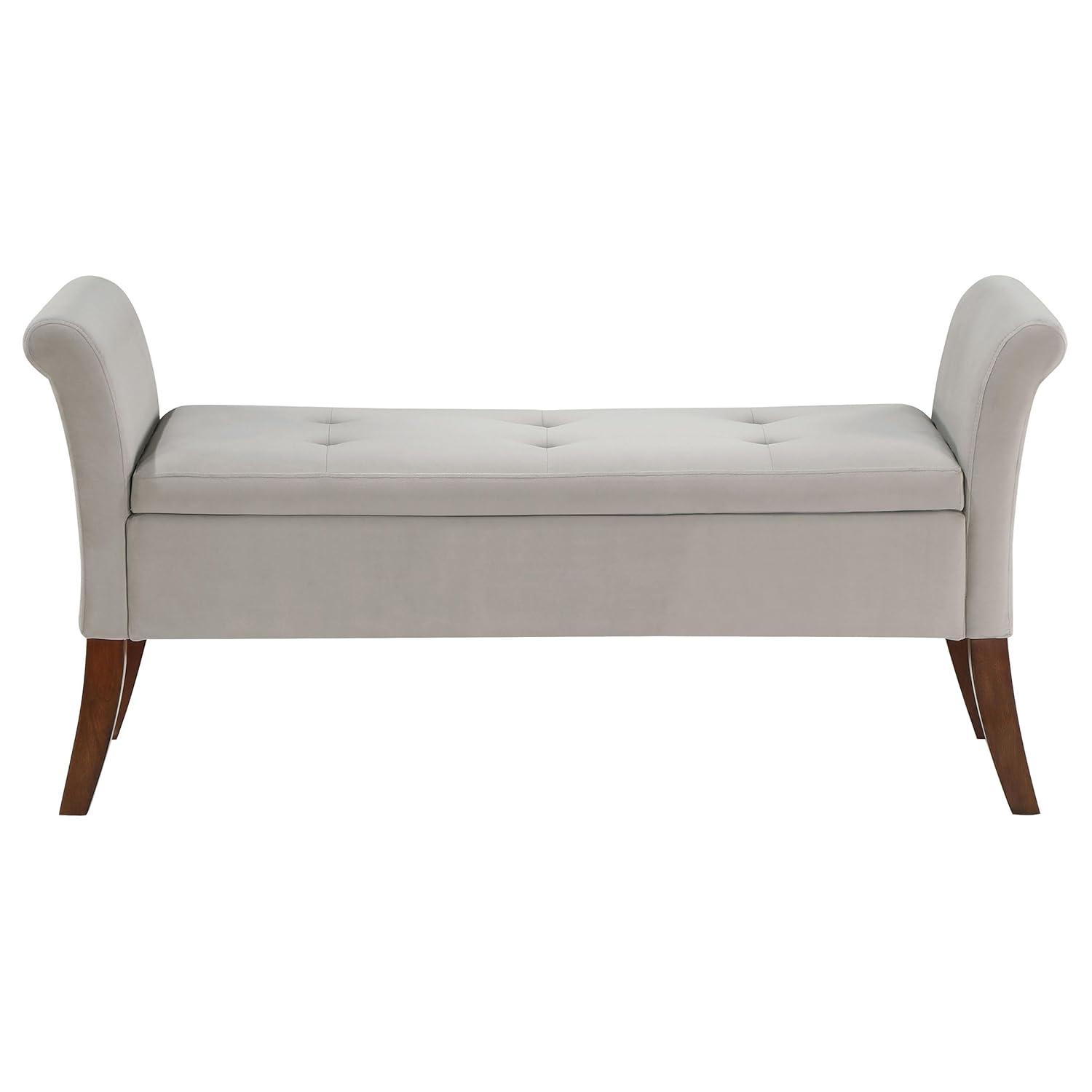 Coaster Farrah Velvet Upholstered Rolled Arms Storage Bench in Beige and Brown