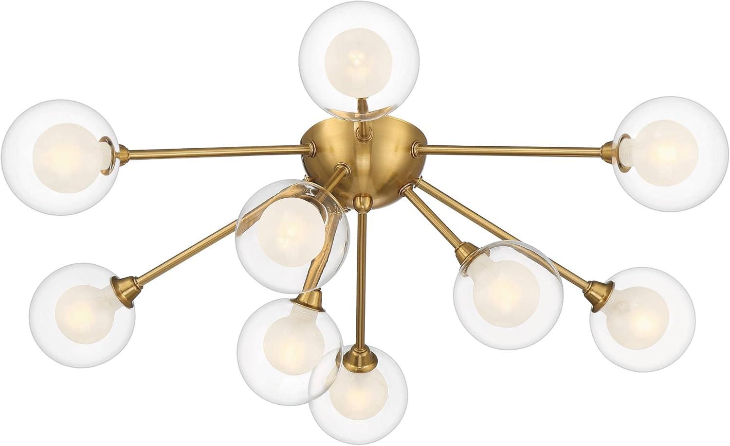 Possini Euro Design Spheres Modern Ceiling Light Flush Mount Fixture 28" Wide Warm Brass 9-Light LED Clear Globe Glass for Bedroom Kitchen Living Room