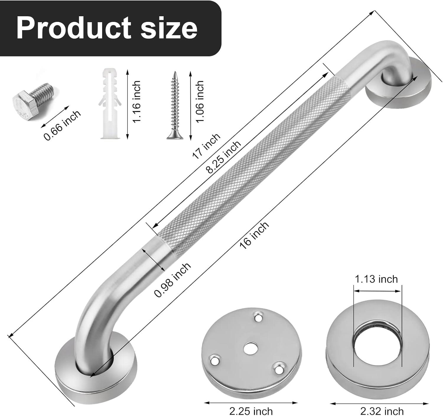 16-Inch Polished Stainless Steel Anti-Slip Bathroom Grab Bars