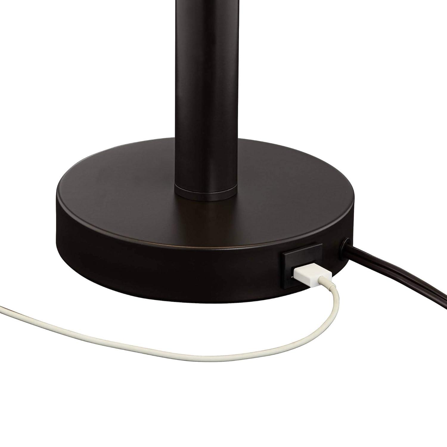 Franklin Iron Works Bernie Industrial Table Lamps 25" High Set of 2 Rich Bronze with USB Charging Port Tan Drum Shade for Bedroom Living Room Bedside