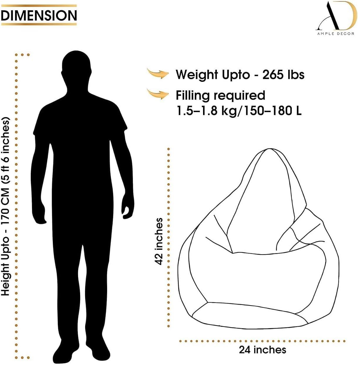 Ample Decor Bean Bag Cover (Filler Not Included), Plush Toys Storage Soft Leatherette, Durable Construction Sturdy Zipper, Ideal for Children and Teenagers - Red