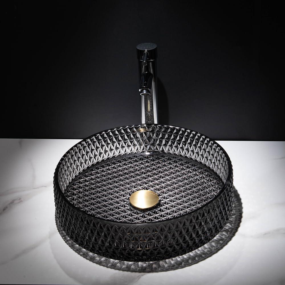 Homary 15" Vessel Transparent Diamond Shaped Crystal Glass Bathroom Wash Sink in Black