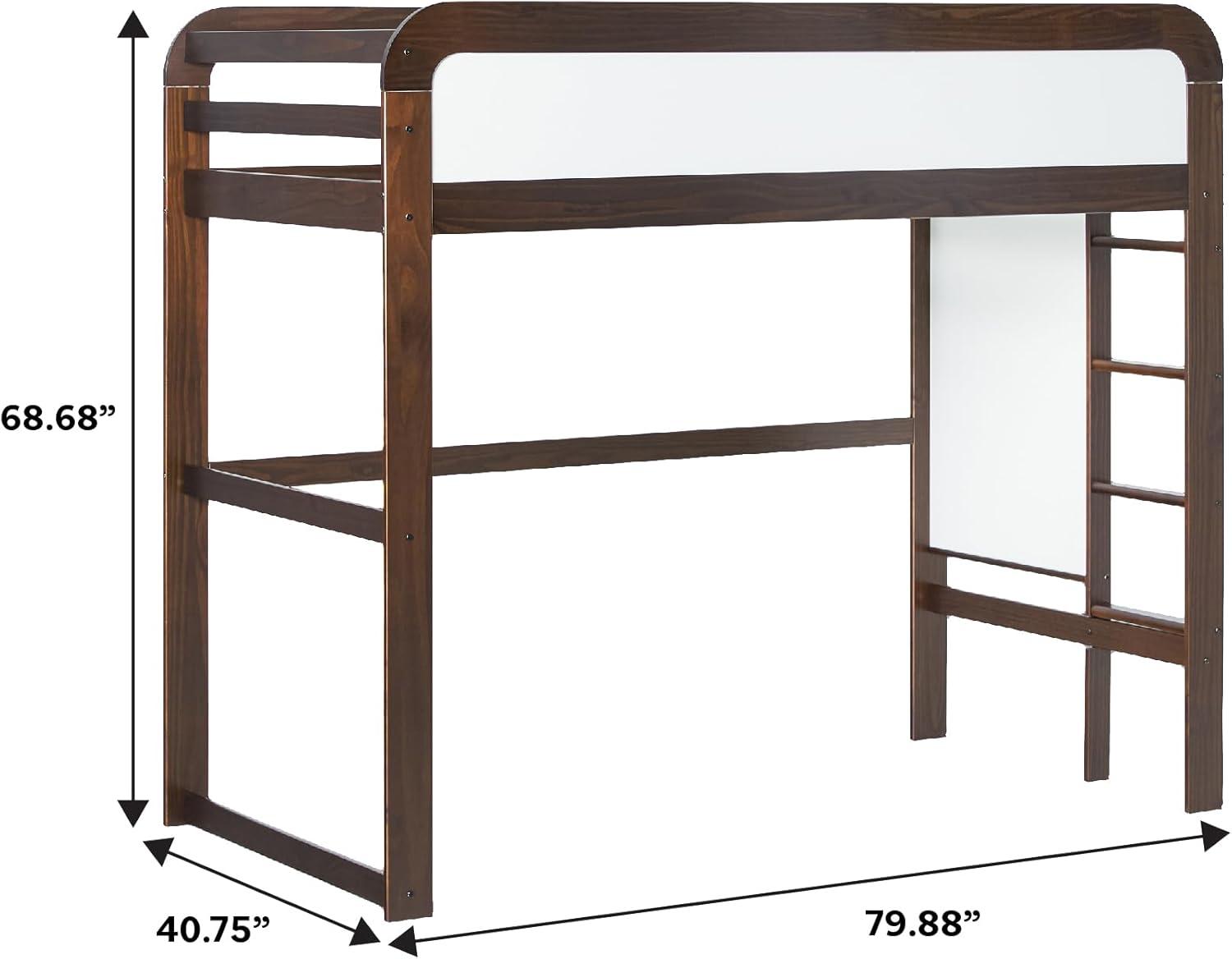 Walker Edison Contemporary Twin Loft Wooden Bed with Ladder, Walnut