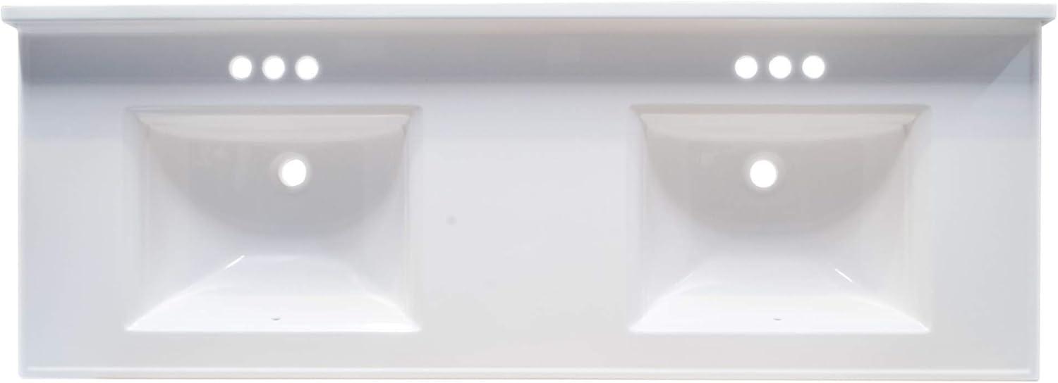 Design House 557678-WHT 61-inch Camilla Cultured Marble Centerset Mount Rectangle Double Bowl Vanity Top with Integrated Backsplash, Solid White