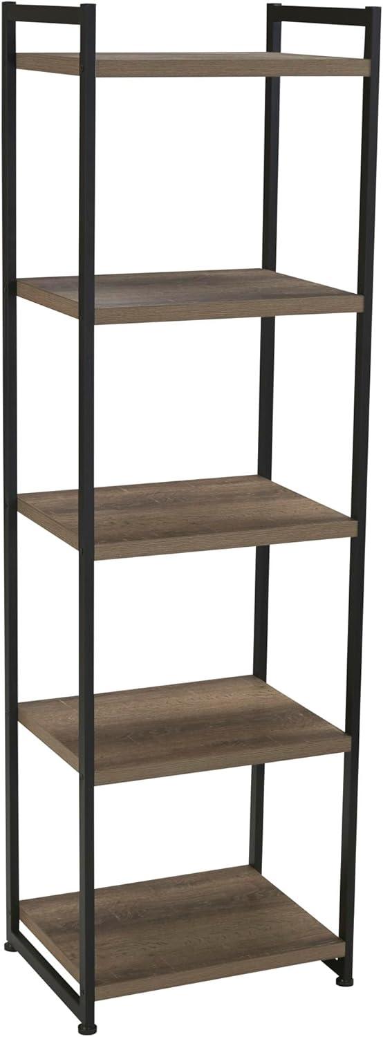 Ashwood Gray 5-Shelf Narrow Bookcase with Black Metal Frame