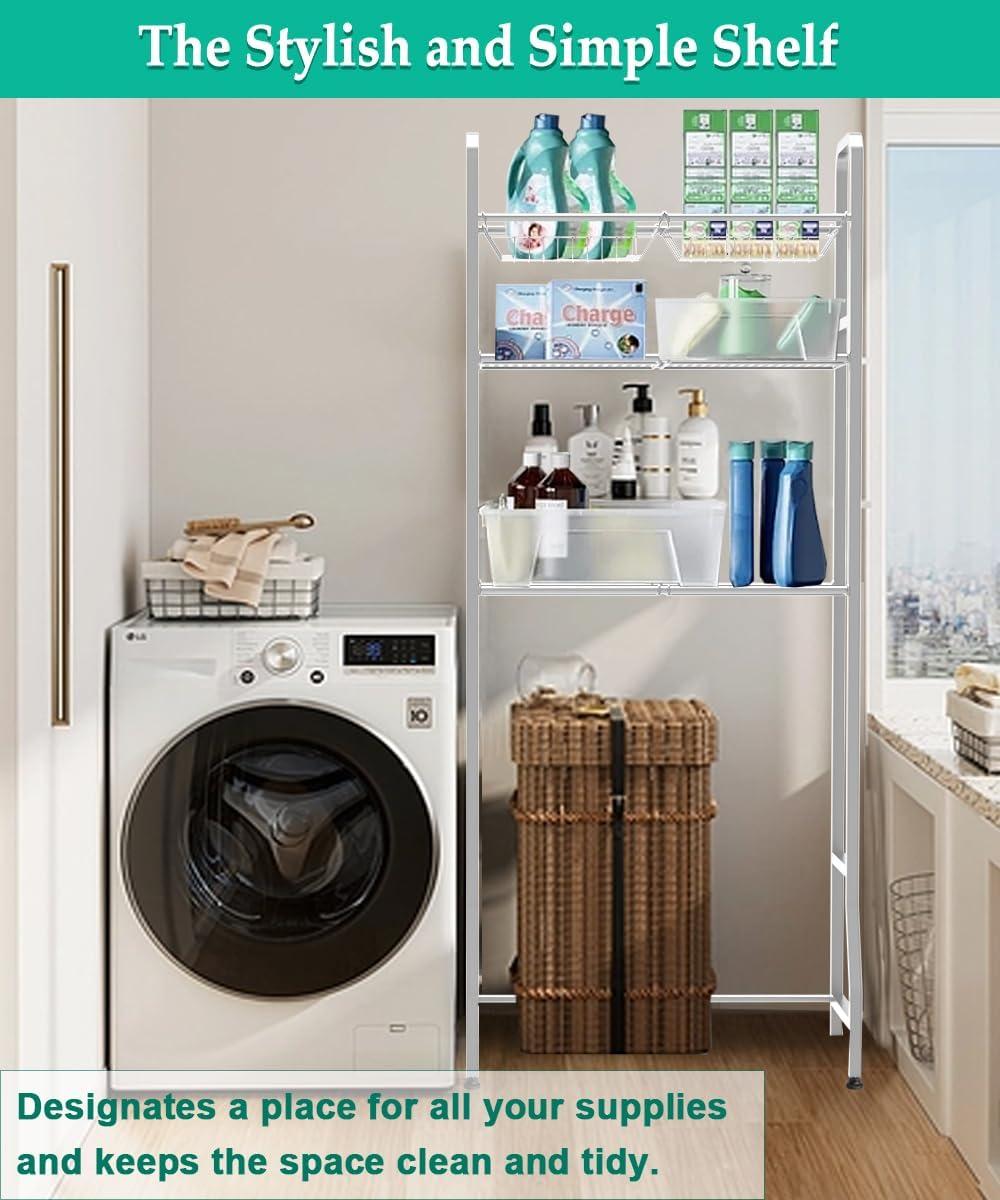 Over The Toilet Storage Shelf For Bathroom, 3-Tier Above Toilet Rack Bathroom Organizer With Adjustable Shelves And Hanging Hooks, Easy To Assemble & Space Saving, White