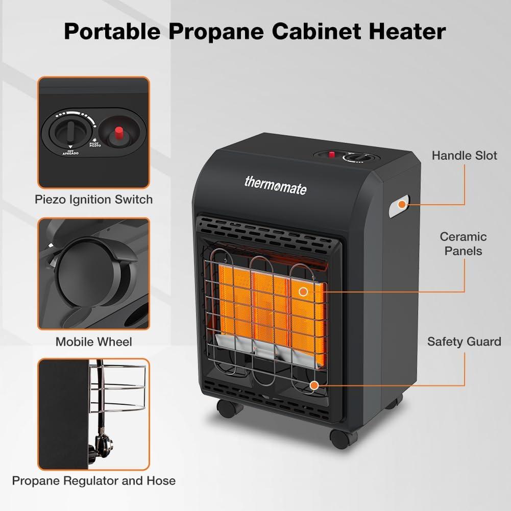 Black Portable Propane Heater with Safety Features