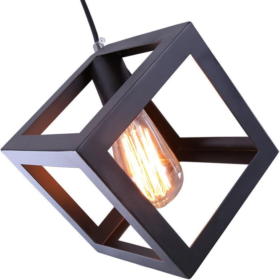 Black Geometric Pendant Lighting, Geometric Modern Square Hanging Light Ceiling Fixture for Kitchen Island, Foyer, Hallway, Bedroom and Entryway