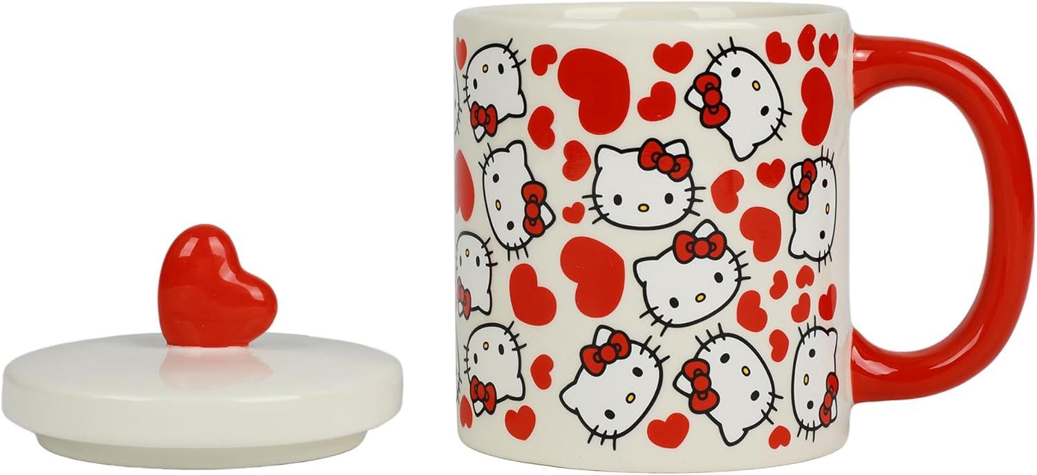 Hello Kitty Valentine's Day 16 Oz White Ceramic Lidded Mug