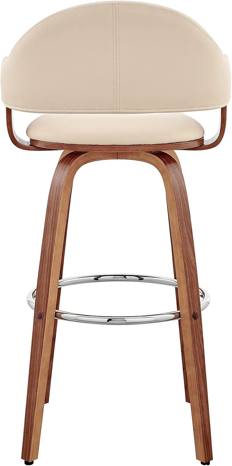 Daxton 30" Cream Faux Leather and Walnut Wood Bar Stool